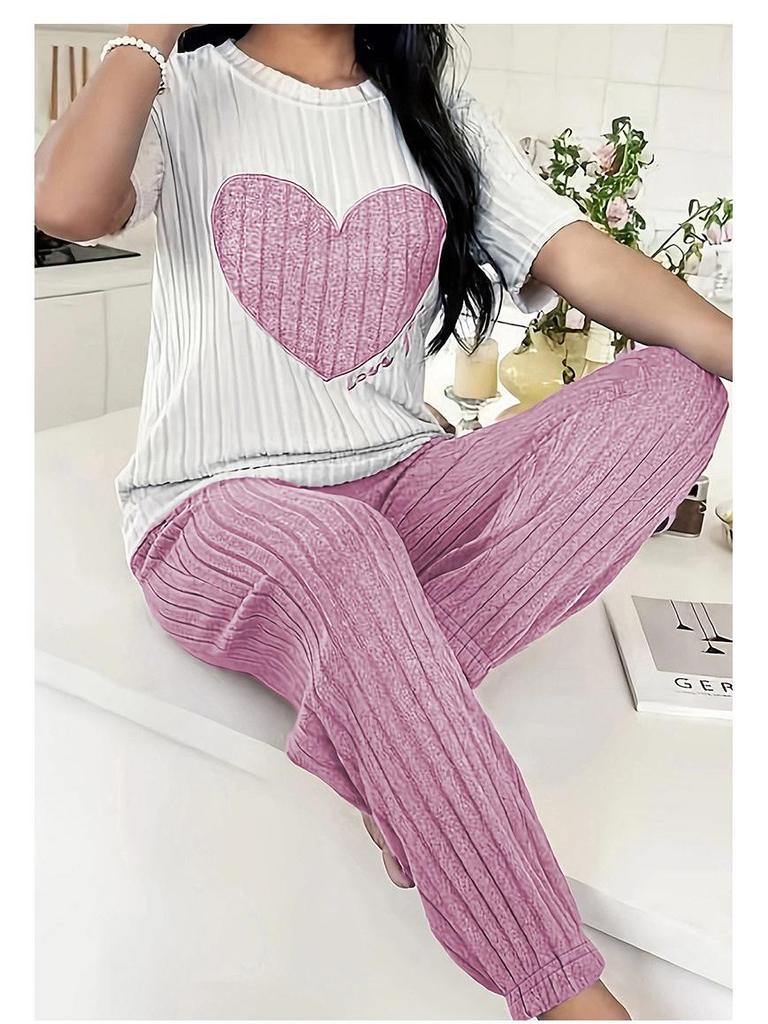 Heart-Shaped European & American Soft Skin-Friendly Two-Piece Nightdress Set