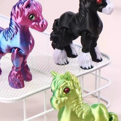 3D Printed Toy Sunshine Rainbow Horse Simulated Statue Cute Pony Joint Tail Movable Figurine Office Decor Children's Gift