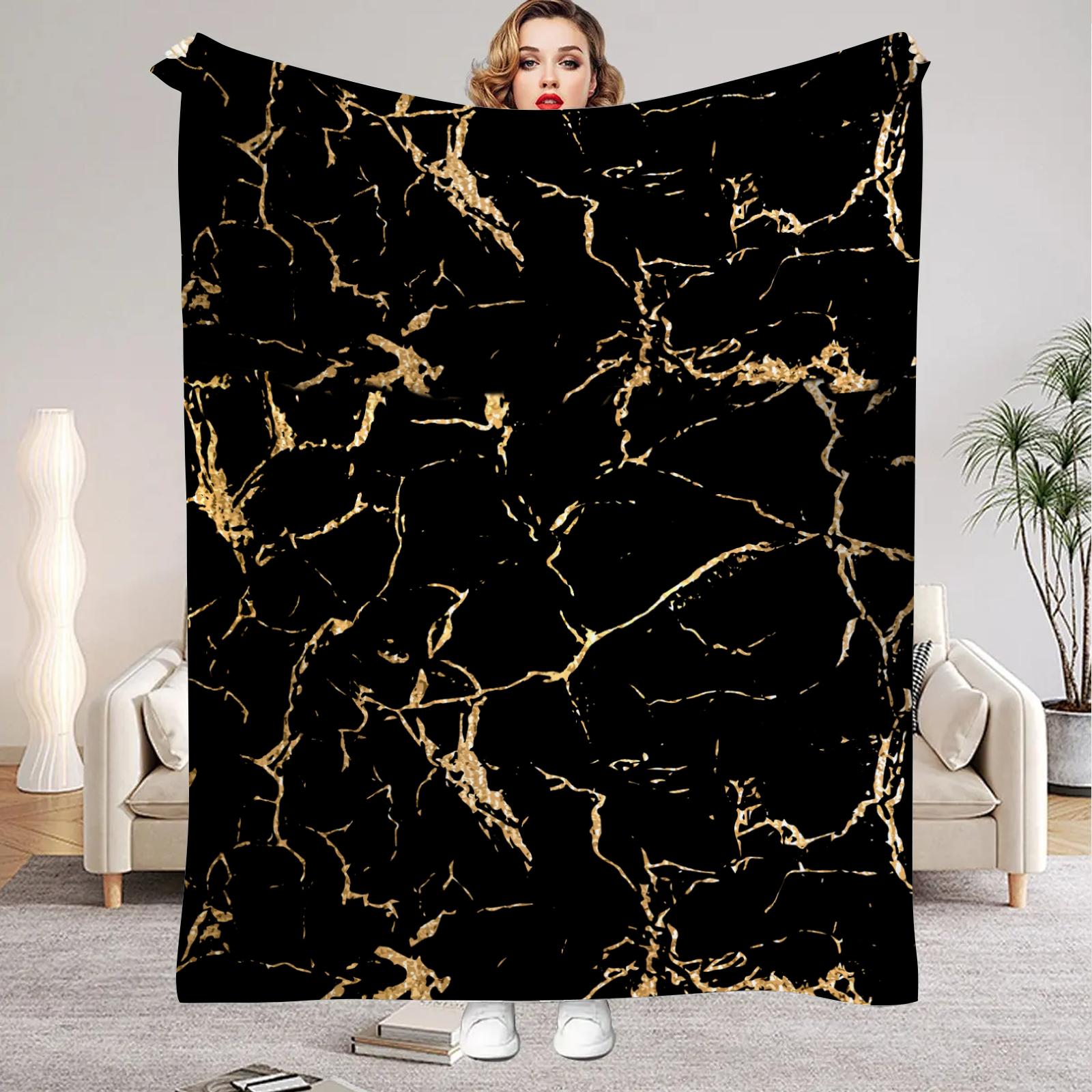 

1 шт. Чорна ковдра з принтом мармуру, розкішна, зручна, фланелева ковдра для декору домашньої вітальні, спальні, подарунок на день народження 30x40in