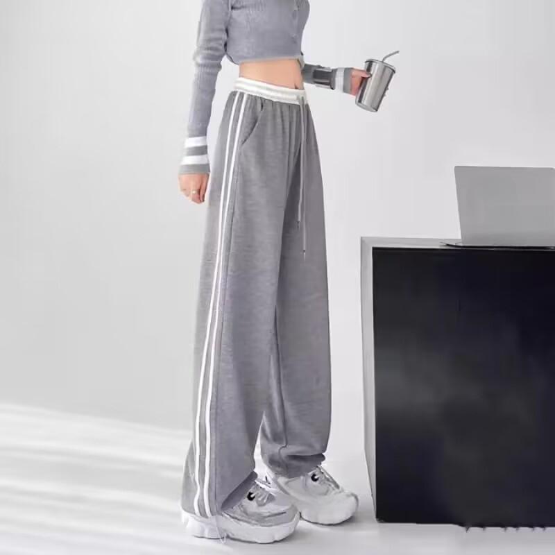 Pantalones deportivos de moda para mujer, estilo reina mandona, de calle, de rayas, para primavera y otoño, con efecto drapeado, cintura alta y pierna ancha