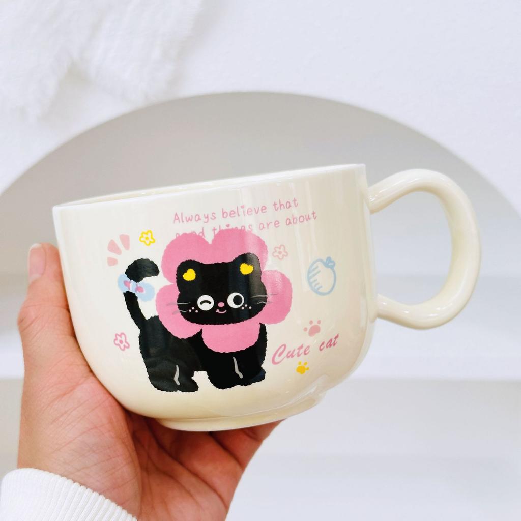 Apple Cat Red Souvenir Set Cartoon Cute Festive Ceramic Cup with Lid Spoon Mug Personalized Hand Cup