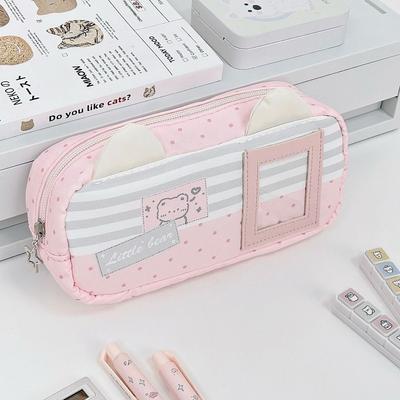 Cat Ear Design Pen Bag Multi-Layer Stationery Bag Kawaii Pencil Case  Gift