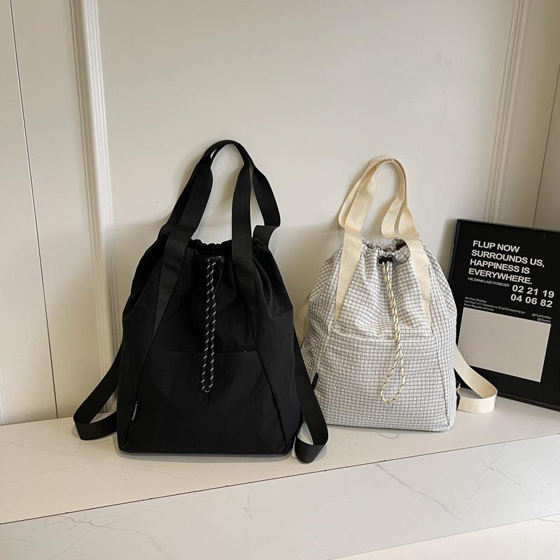 Leisure commuting large-capacity nylon cloth bag women's new trendy simple shoulder oblique span bag tote bag drawstring