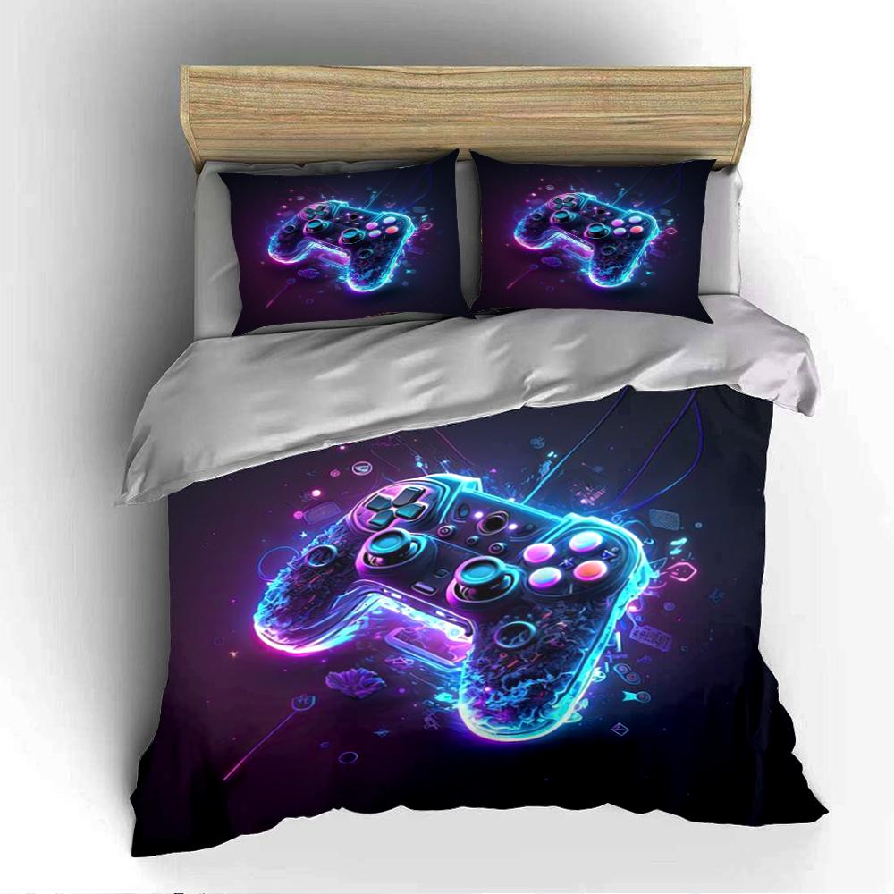 Set Copripiumino Controller da Gioco Neon Luminoso Set Biancheria da Letto (1 copripiumino, 2 federe, piumino non incluso)