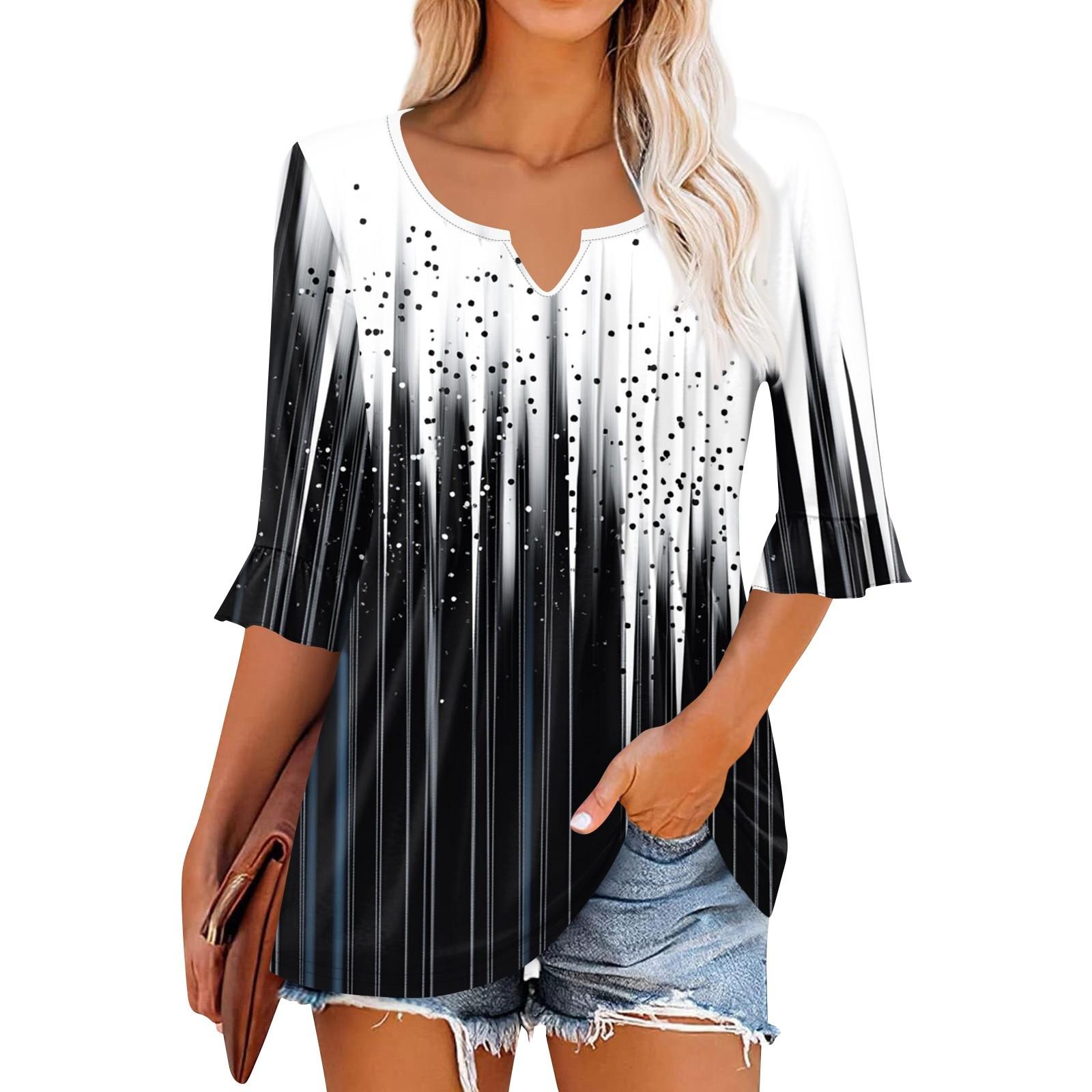 

3/4 рукава топы для женщин повседневные оборки V-образный вырез футболки рабочие блузки нарядные туники топы XXXL