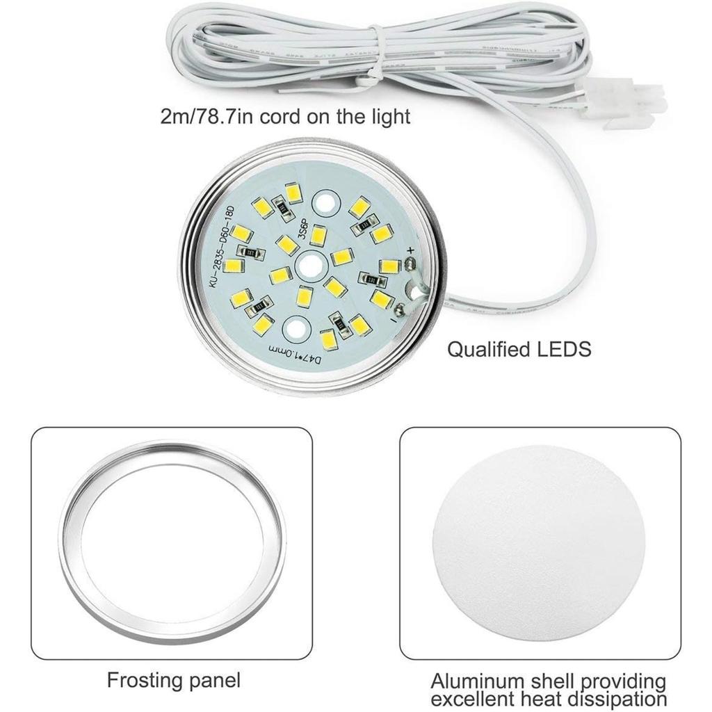 Kit Luci Sottopensile, Set da 3, Luci a Disco LED, 7,5W, 750LM, Bianco Freddo, Illuminazione per Vetrine, Luce a Disco per Cucina, Armadio, Bancone,