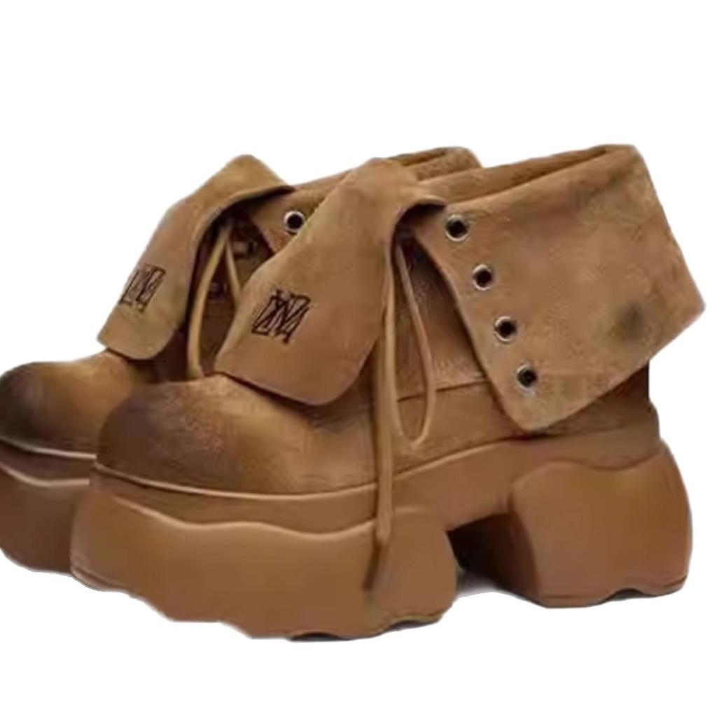 Black Martin boots women's 2025 autumn new thick-soled British locomotive short boots high-heeled thick-soled inner height-increasing women's boots