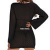 European & American V-Neck Long-Sleeve Hollow Texture Holiday Dress with Backless Design