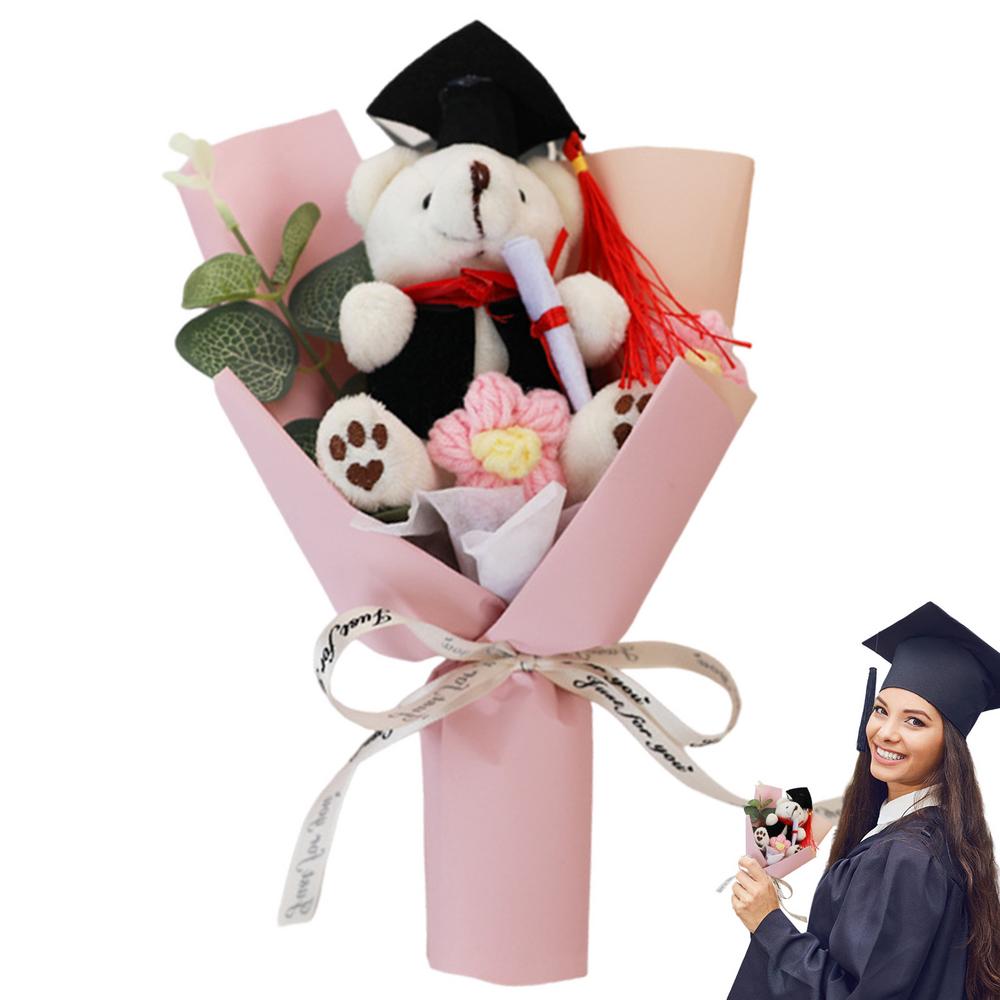 Bear Bouquet Plush Bouquet Handmade Creative Crochet Flowers Woven Plush Bouquet Long-Lasting Flower Arrangement For Graduates