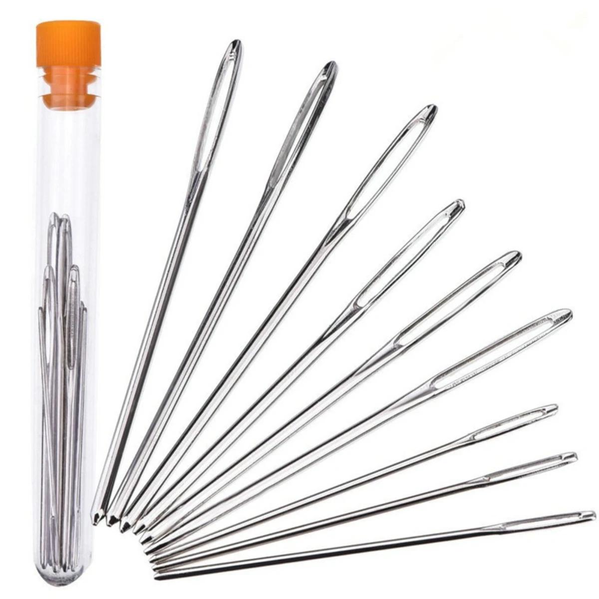 9pcs DIY Crafts Tools Large Eye Needles Stainless Steel Embroidery Cross Stitch Knitting Yarn Sewing Hand Crochet Hook Set Kit