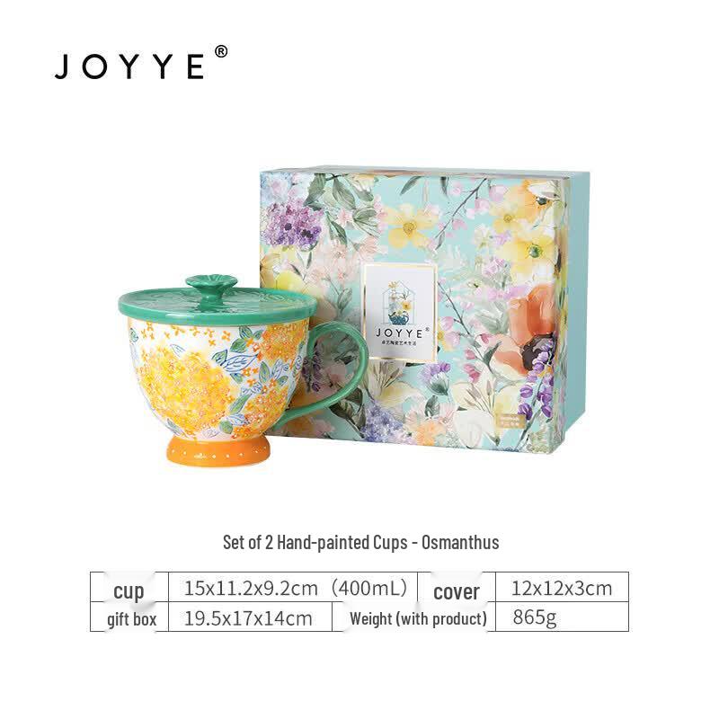 JOYYE Hand-Painted Ceramic Mug with Lid