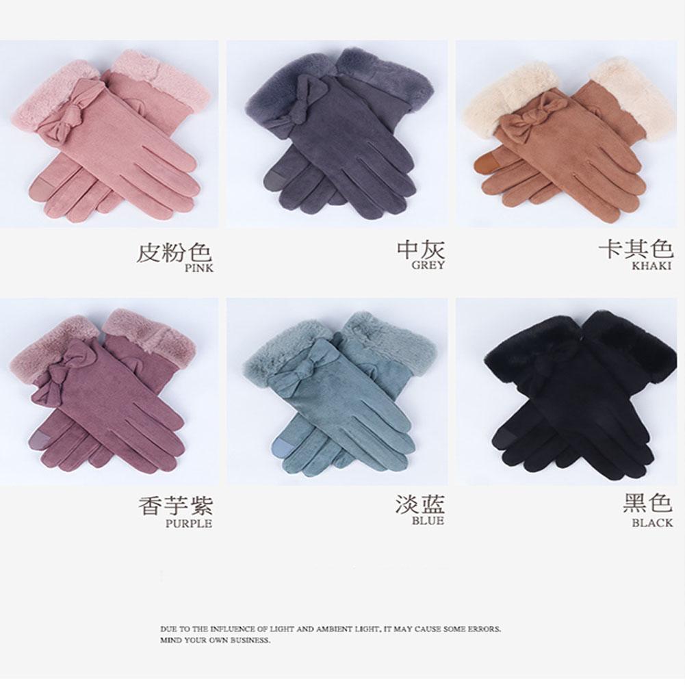 Woman Winter Gloves Windproof Gloves Hand Wear Lovely Bowknot Thick Warm Wind Proof Suede Fabric Telefingers Gloves