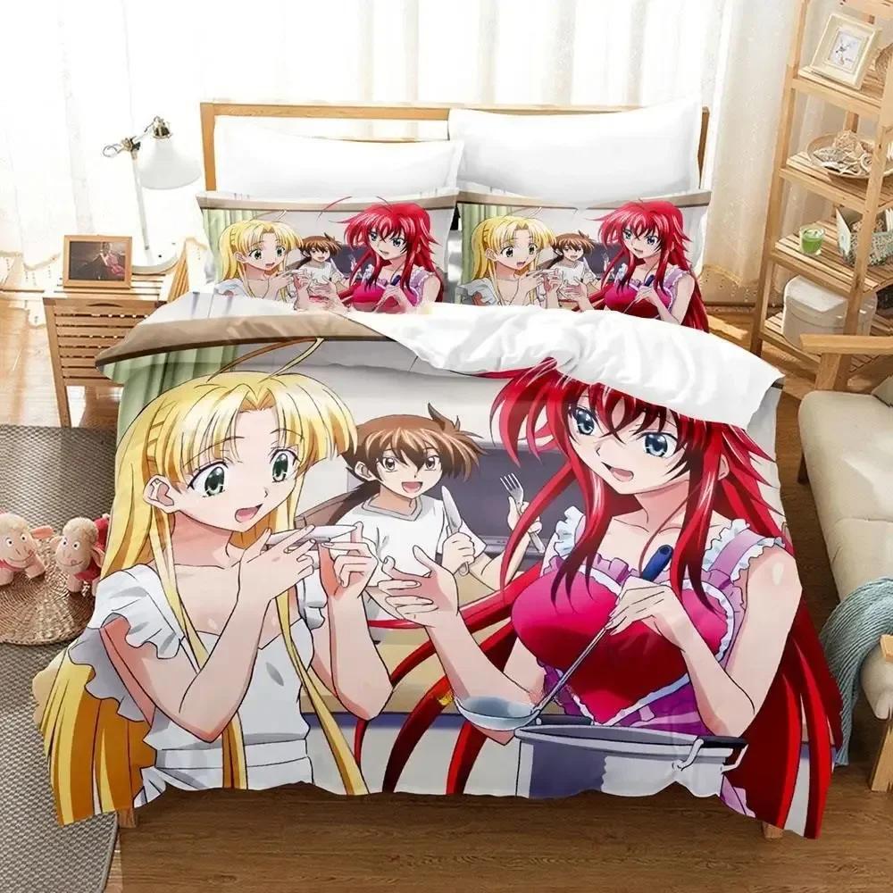 New Kawaii High School DxD Bedding Set Duvet Cover Sheet Printed Bed Set Pillowcase Bed Full Queen King Size Comforter Bedroom