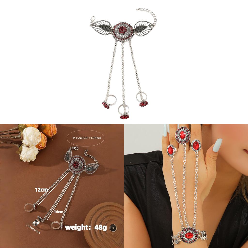Vintage Geometric Alloy Ruby Ring And Bracelet Set For Women With Rhinestone Embellishments