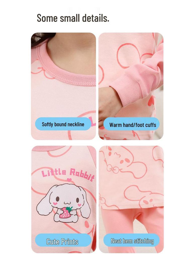 Kids' Cotton Pajama Set: Boys' Warm Underwear or Girls' Autumn Sweater and Pants, Small to Medium Sizes.