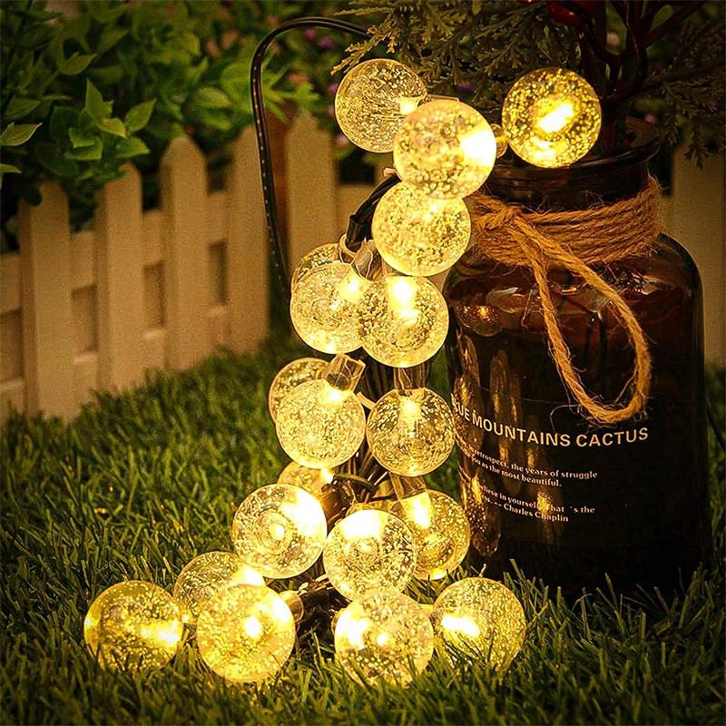 Solar-Lichterkette für den Außenbereich, LED-Feiertagsbeleuchtung, Kristallkugel-Lichter mit 8 Modi, wasserdicht, solarbetrieben, Terrassenlicht, Garten, Weihnachtsfeier, Dekoration