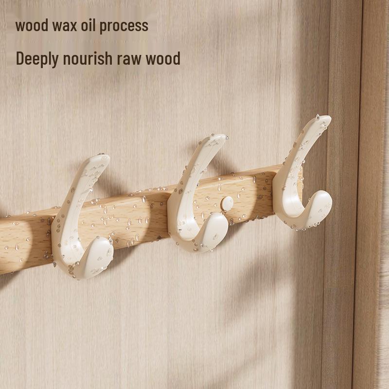 Off-White Walnut No-Punch Wall-Mounted Coat & Hat Rack