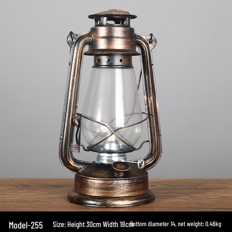 Vintage Wrought Iron Kerosene Hurricane Lamp - Nostalgic Camping Decor & Photography Prop