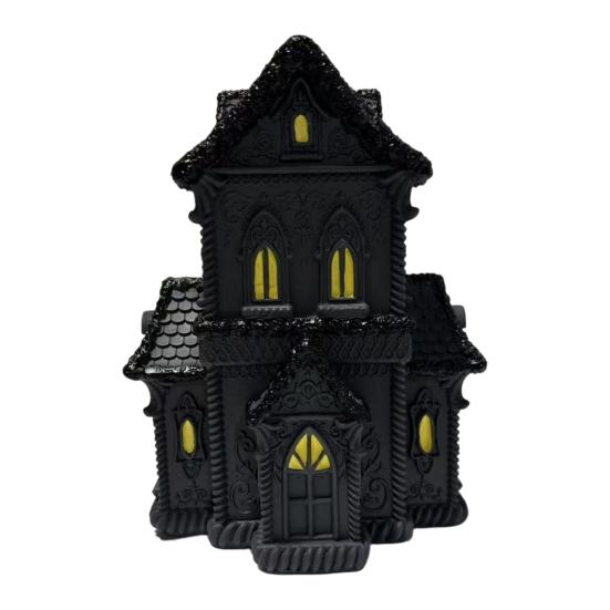 Gothic Inspired Interior Decor Lighted Halloween Village House Statue with LED Light, Unique Tabletop Piece Black Spooky Figurine for Holiday