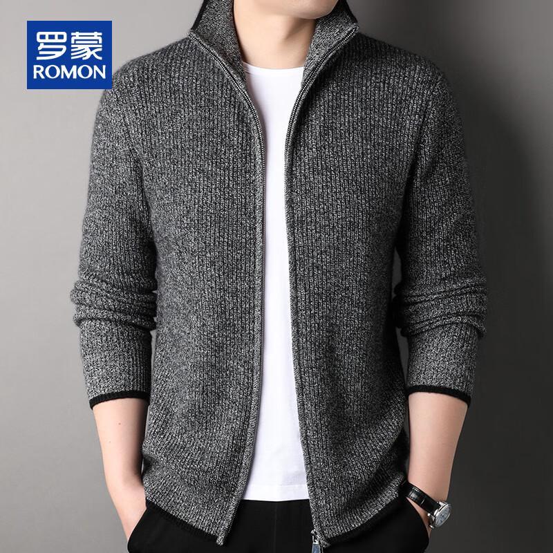 ROMON Men's 100% Cashmere Thick Knit Zipper Cardigan