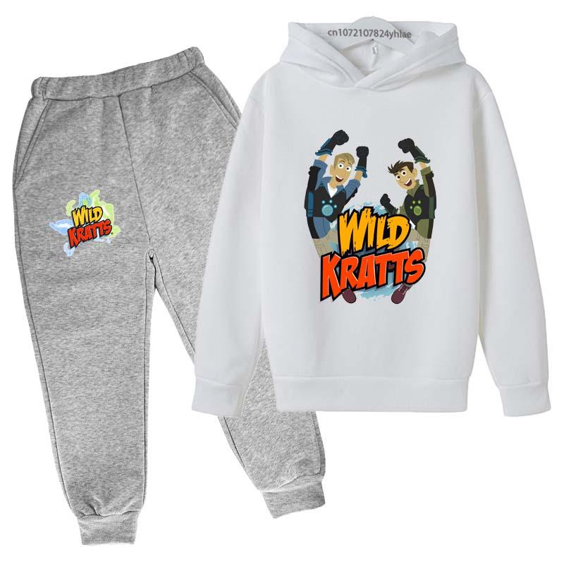 Wild Kratts Kids Spring Autumn Cartoon Print 2pcs Hoodie Pants Tracksuits 2-13 Years Boys Girls Casual Outfits Children Clothes