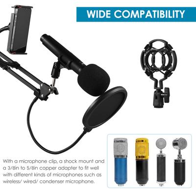 Microphone Arm Stand Adjustable Desktop Microphone Bracket with Mic Clip, Shock Mount, 3/8in To