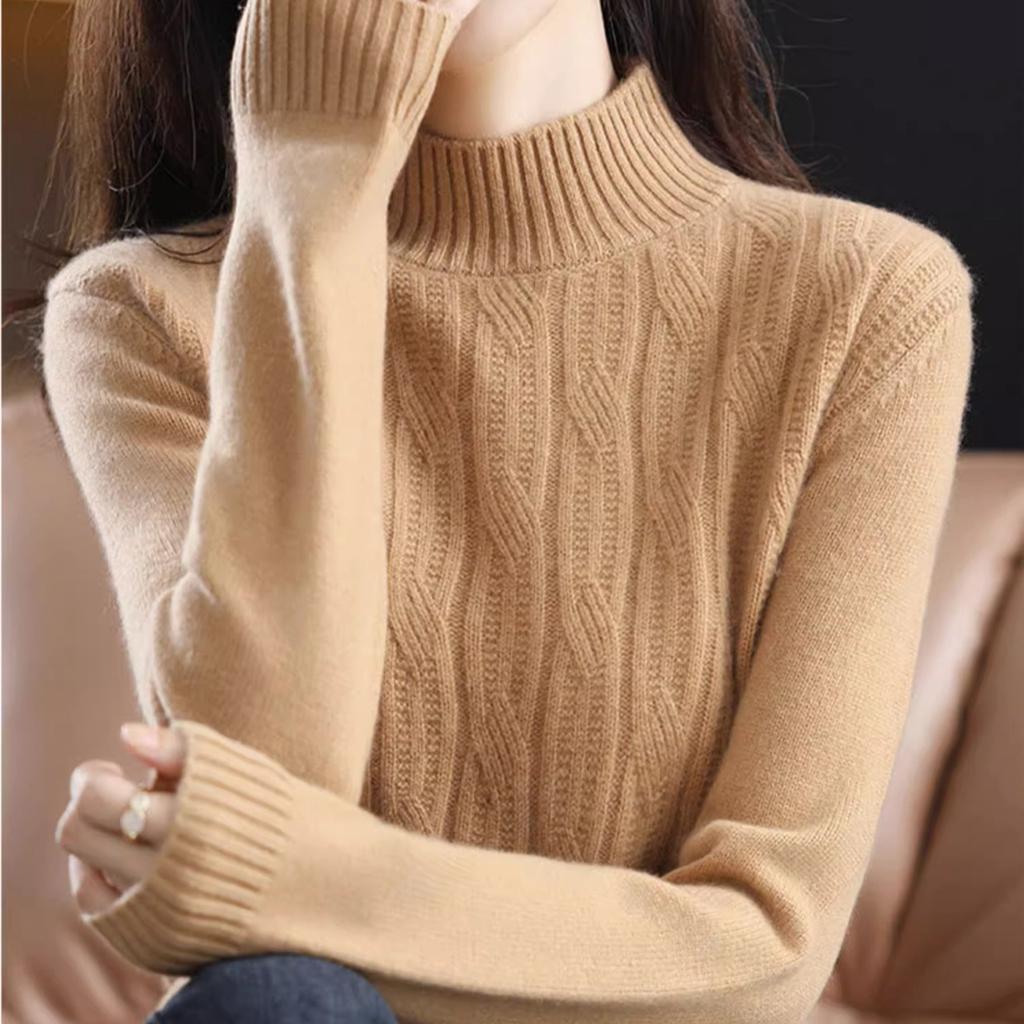 Half Turtleneck Pullover Women's Casual Long-sleeved Loose Sweater Thickened Solid-color Knitted Sweater for Autumn and Winter