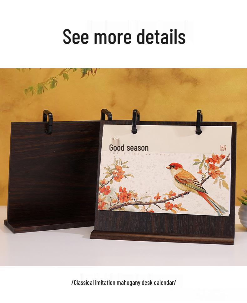 2026 Creative Wooden Desk Calendar Set: Chinese Style Monthly Calendar with Stand and Gift Box