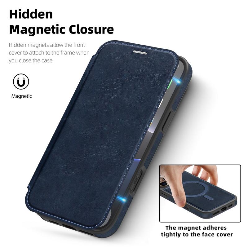 Custodia a Portafoglio in Pelle di Lusso con Porta Carte per iPhone 16 Pro Max 15 Pro 14 13 12 11 per Magsafe Antiurto Ricarica Wireless Cover Magnetica Bumper