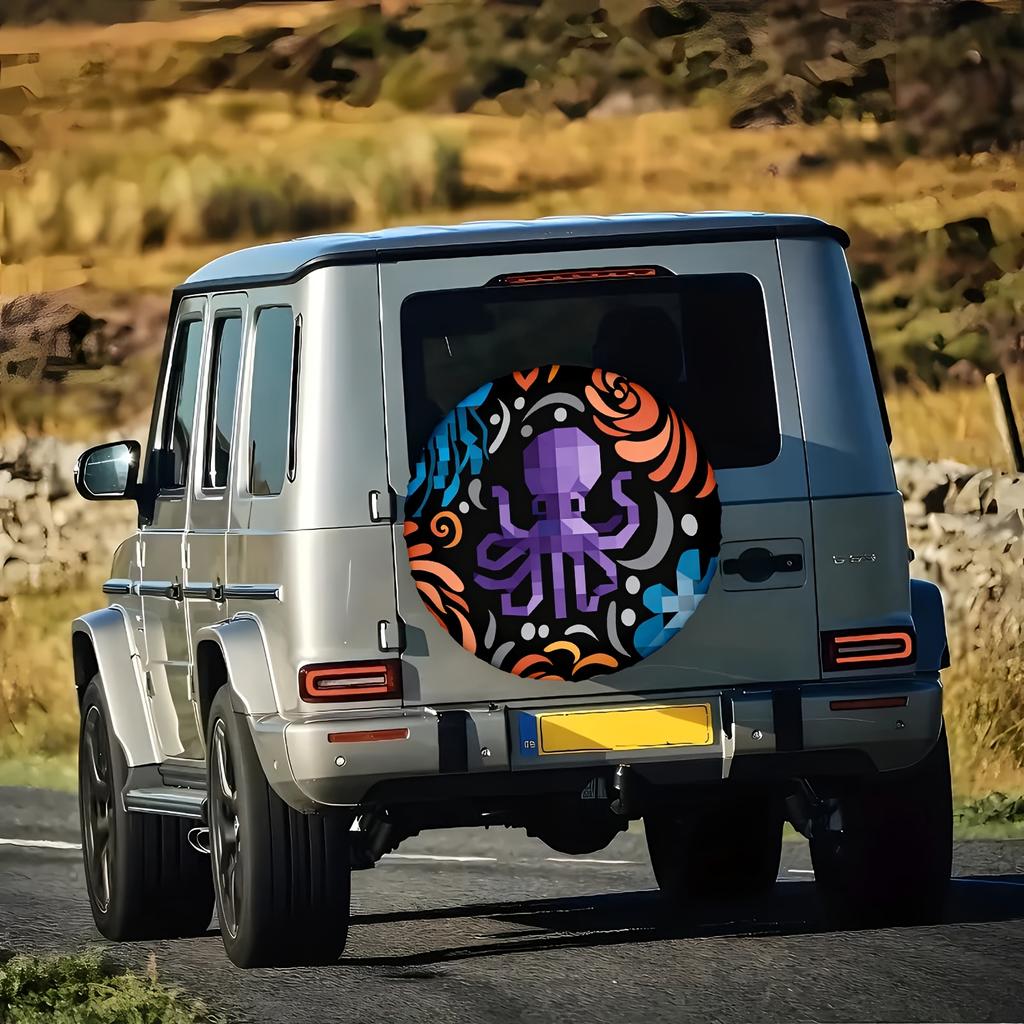 1pc Car Tire Cover, Pixel Style Marine Life Print Themed Car Tire Cover,, Universal Dustproof And Sunproof, Available In Multipl