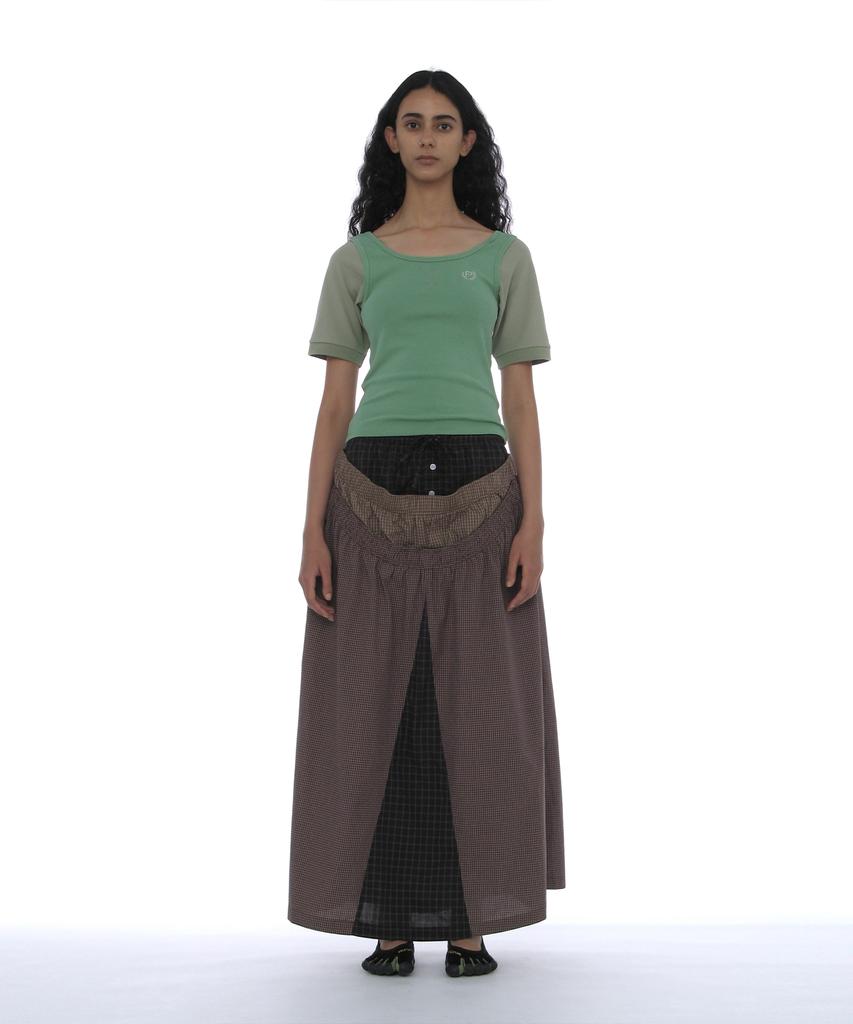 Partimento Woman Multi-Layered Maxi Skirt_Brown Check