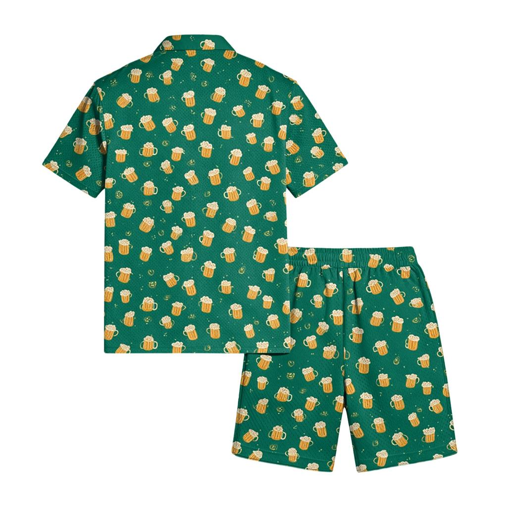 Conjunto Casual de Top Ligero Transpirable Estampado para Hombre y Shorts con Cordón