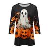 Damenmode Lässig Dreiviertelärmel Halloween-Print Rundhals-Top