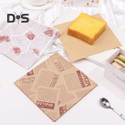 100 Stück Lebensmittelverpackungspapier, exquisites Muster, Lebensmittelqualität, auffälliges Zeitungs-Themen-Kuchenverpackungspapier, Burgerverpackungen, Küchenzubehör