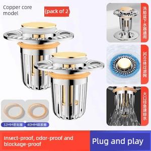 Press-Type Drain Plug for Washbasin, Basin Pop-Up Core Filter, Anti-Clogging, Anti-Odor