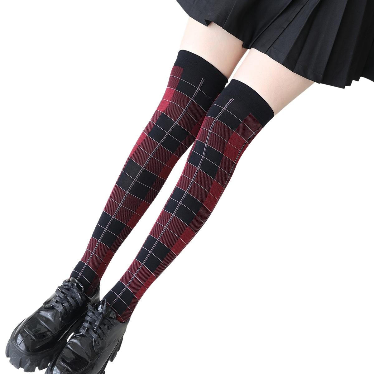 

Women S 50D Nylon Red And Black Bold Tartan Plaid Over-The Knee Socks Scottish Tartan Pattern Opaque Stockings Full Length 55Cm One Size