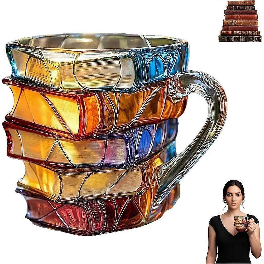 Home Novelty Coffee Cup Borosilicate Glass Cup Hand-Painted Stacked Book Mug