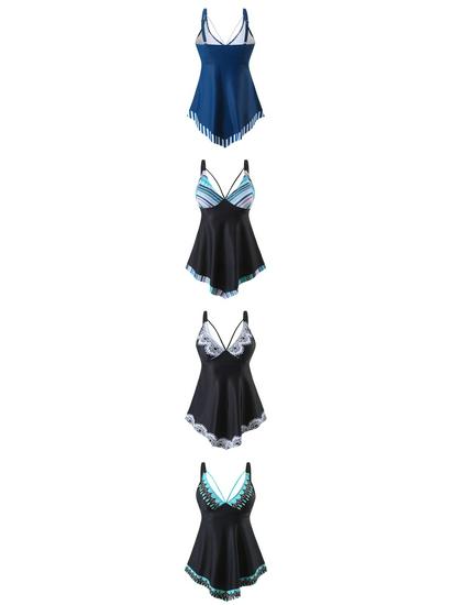Plus Size 2025 Digital Print Women's Two-Piece Swimsuit - Blue