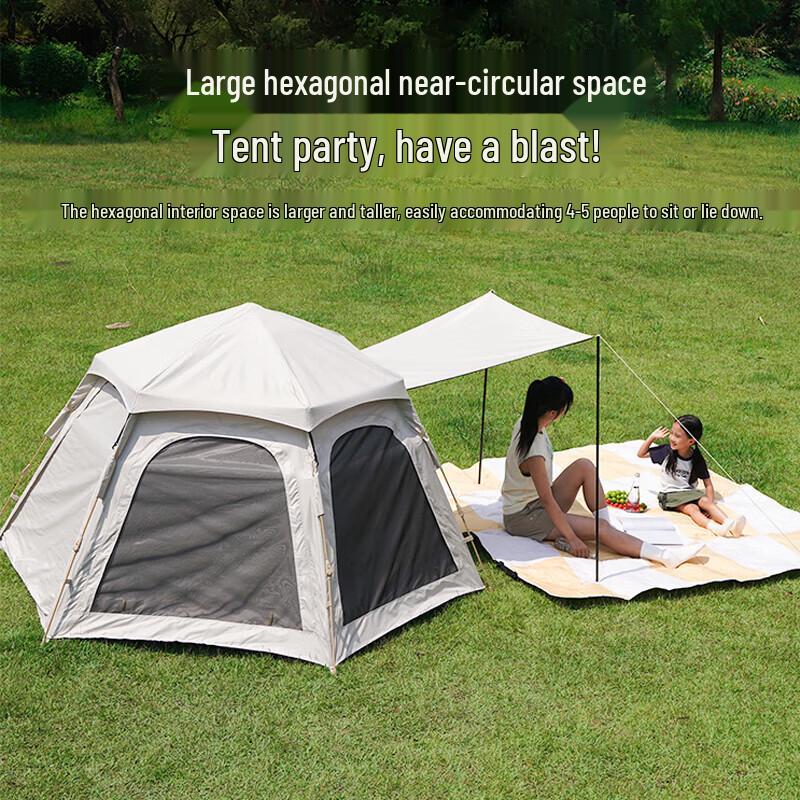 Outdoor Hexagonal Camping Tent & Tarp Set 3-4 Person