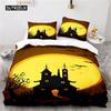 Duvet Cover Halloween Bedding Set Pumpkin Polyester Cartoon Horror Festival Bat Comforter Cover Twin for Kid Adult Gift Bedroom