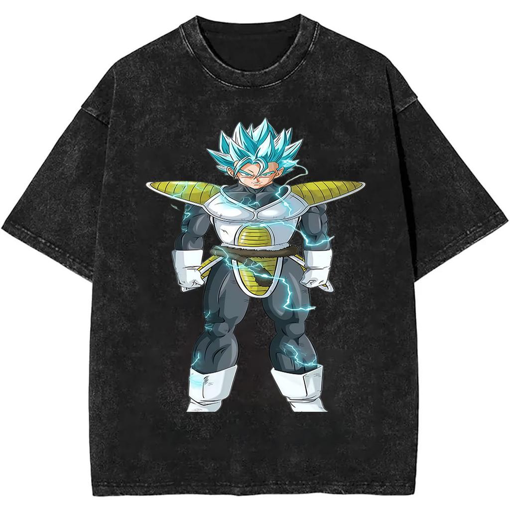 Summer Dragon Ball Vintage T-Shirt Heavyweight Washed Oversized Unisex Anime Vegeta & SSJ4 Goku Graphic Retro