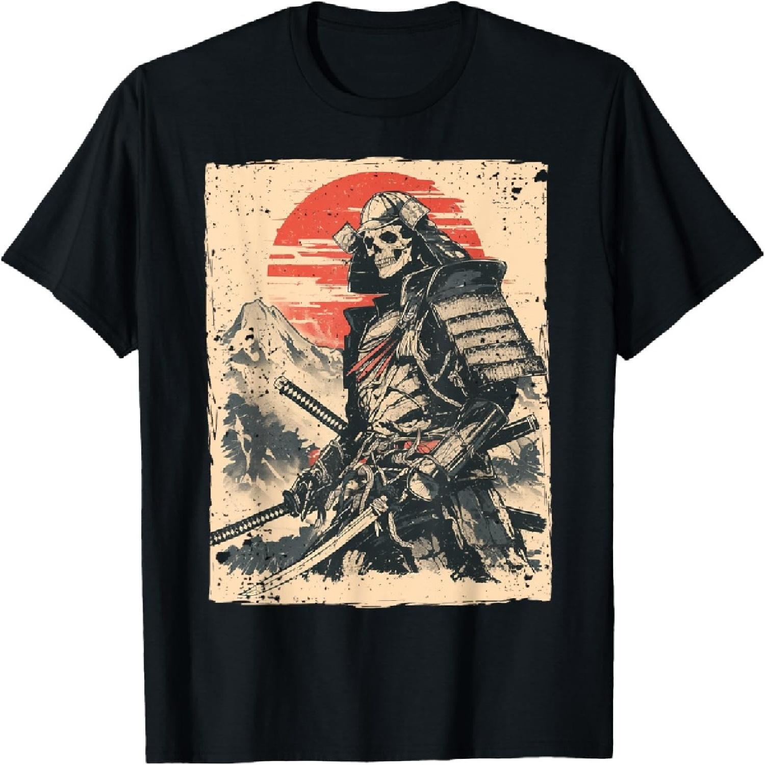 Япония Самурай Воин Скелет Укиё Чернильная Работа Самурай Футболка(1) XXXXXL разноцветный