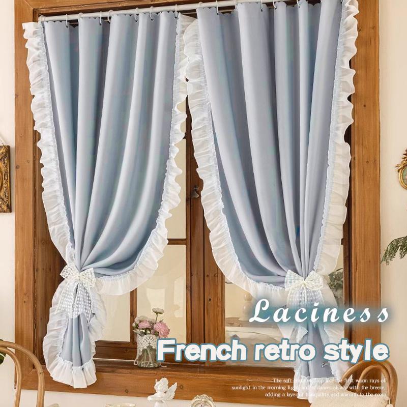 100% Blackout Curtain Vintage Lace Window Curtains Bedroom French Window Shades Blinds Living Room Privacy Shading Cloth