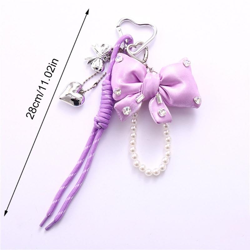 Black Artificial Pearls Bows Bag Accessory Purse Decoration Rope Keychain Adds Style and Sophistication To Any Outfit