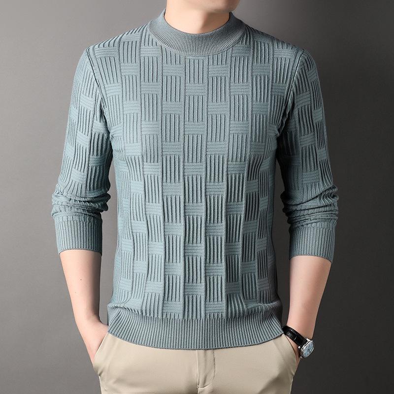 Autumn Round Neck New Men's Jacquard Casual Knitted T-shirt Youth Trend Autumn Clothing High-end Fashion Base