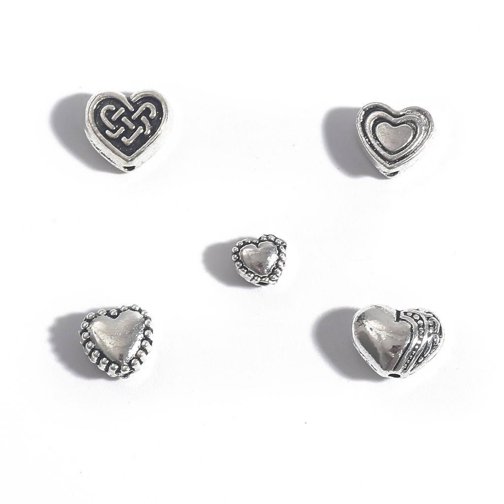 20-50Pcs Love Heart Spacer Beads Antique Metal Gold Cone Pattern Spacer Beads Tibetan Silver Color Beads For Jewelry Making