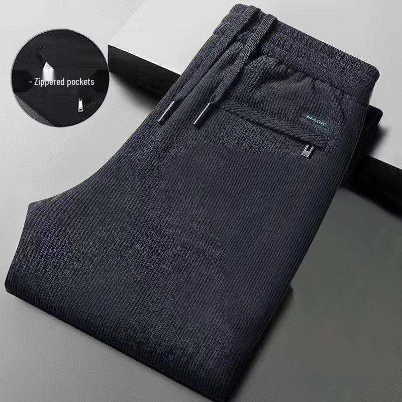 Men's Large Corduroy Warm Winter Casual Straight-Leg Pants with Velvet Lining