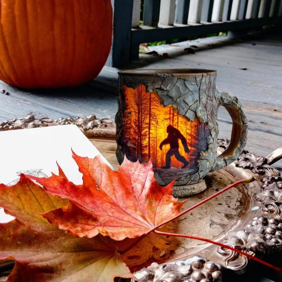 Sasquatch Forest Fires Mug Outdoor Coffee Mug 3D Vintage Sasquatch Mug Camping Halloween Novelty Drinkware