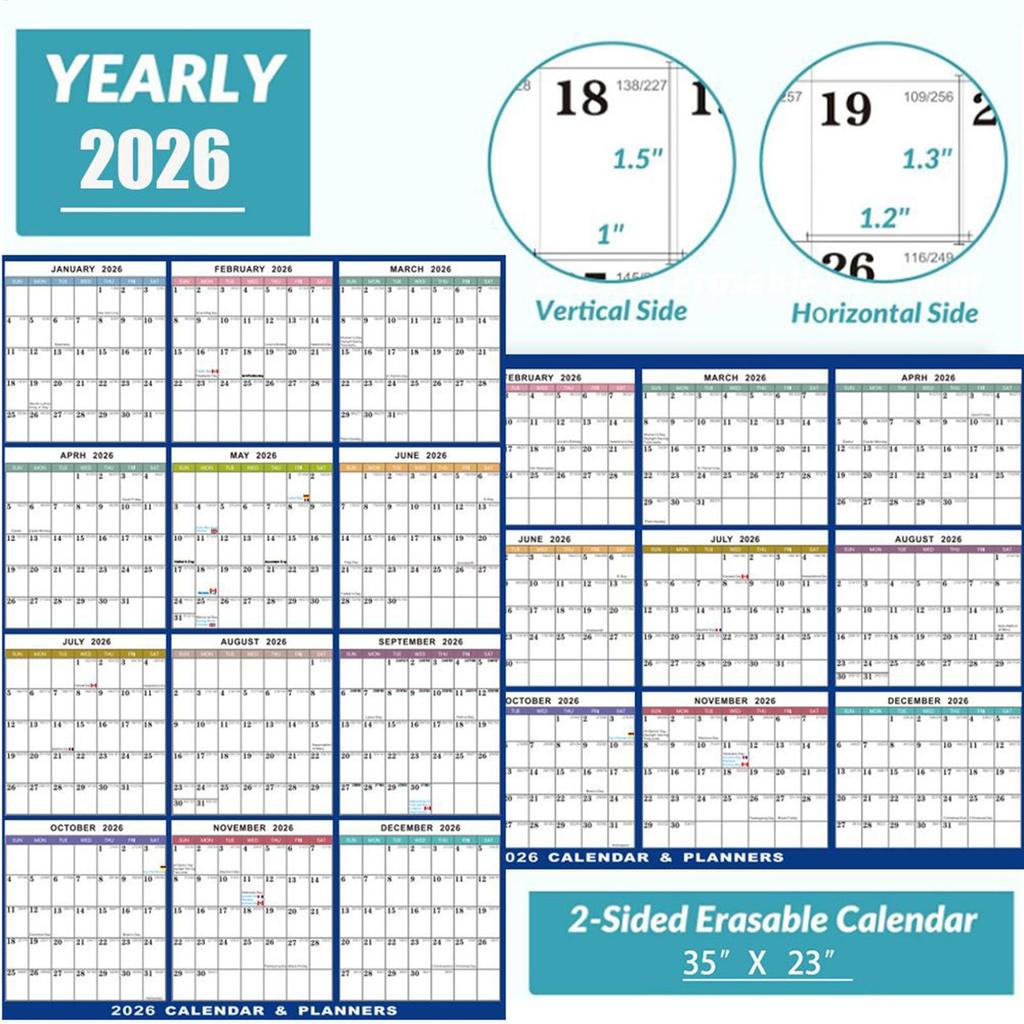 2026 Wall Calendar Large Erasable, Dry-Erase Academic Planner With Foldable Design For Office Classroom Home Decor, Gift