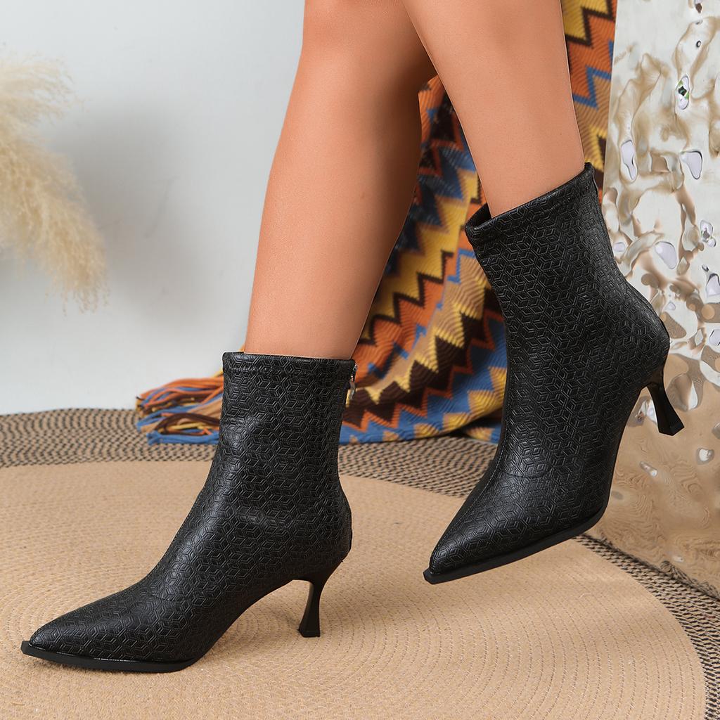 Herbst Winter Weiches Leder High Heels Spitzschuh Dünne Absätze Stiefel Reißverschluss hinten Damen Stiefeletten Schuhe